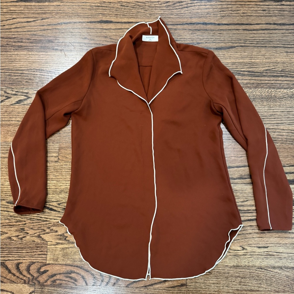 Aritzia Babaton Rust Blouse with Cream Trim